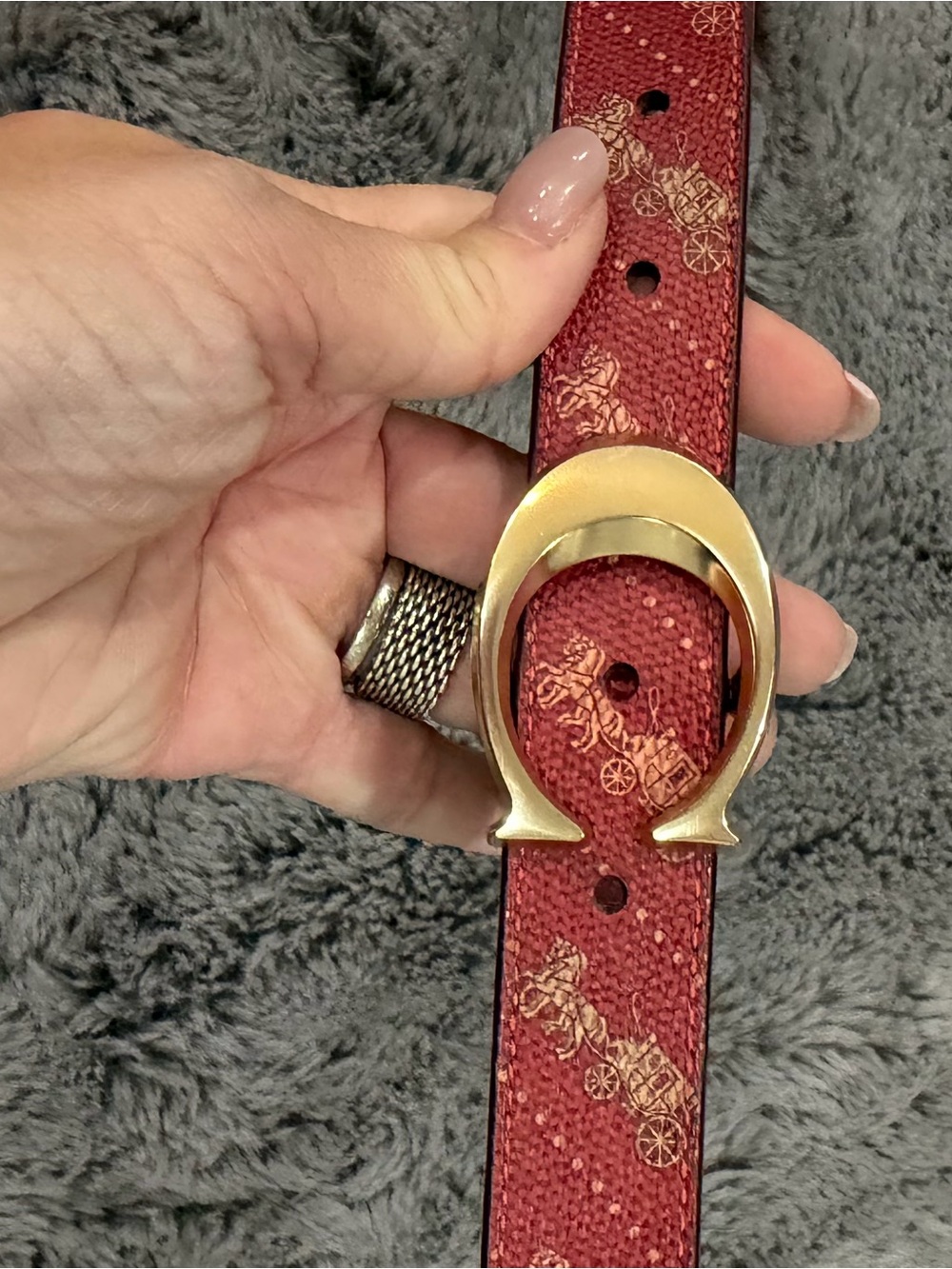 Coach Red Signature Print Belt with Gold Hardware